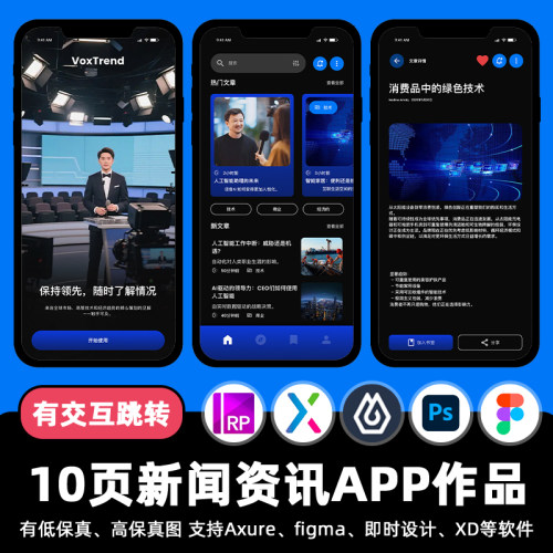 10页figma新闻资讯APP即时设计跳转交互面试作业Axure源文件素材
