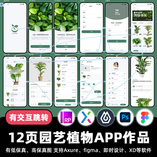 12页即时设计园艺植物批发APP交互跳转figma作业Axure原型ui素材