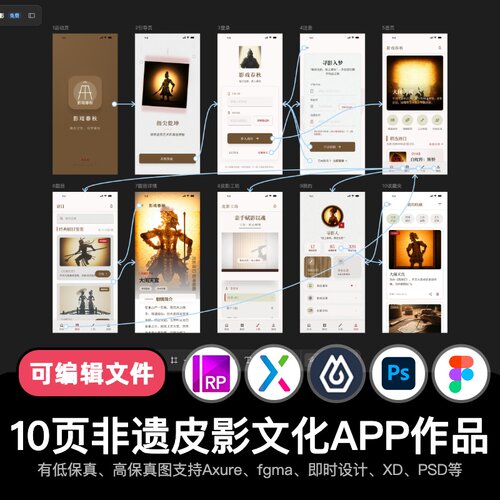 10页figma即时设计非遗皮影戏光影戏剧Axure交互原型APP作品xd/ps