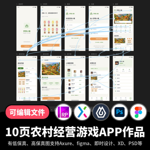 10页figma即时设计农村经营娱乐游戏Axure交互原型APP作品psd/xd
