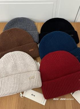 出口单100%wool纯羊毛针织帽女士美拉德棕色保暖粗毛线帽子男冬季