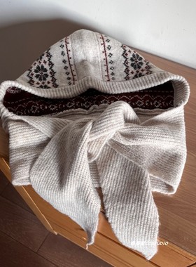 费尔岛风针织围巾帽女保暖护耳百搭毛线巴拉克拉法帽子2025新款潮