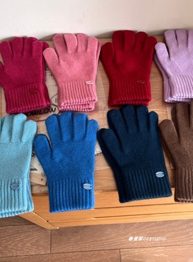 出口单~高品质100%wool澳洲羊毛手套分指可触屏女冬季保暖冰蓝色