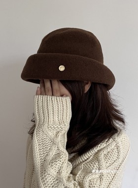 贵气氛围感~羊毛小礼帽女秋冬季优雅气质千金风显脸小空姐渔夫帽