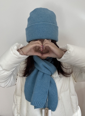 心动赛里木湖蓝色~100%wool羊毛帽子女款2025新款冬男保暖针织帽