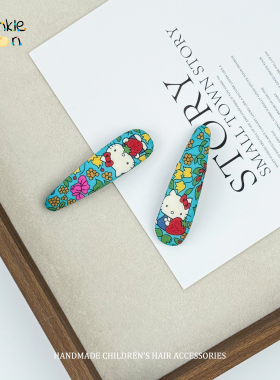 新款猫咪KITTY蓝色系儿童布艺格纹发夹BB夹女童手工百搭发夹发饰