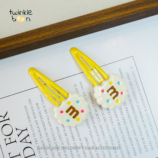 女童可爱m豆饼干发夹儿童不伤发刘海夹宝宝侧边bb夹百搭发饰发卡
