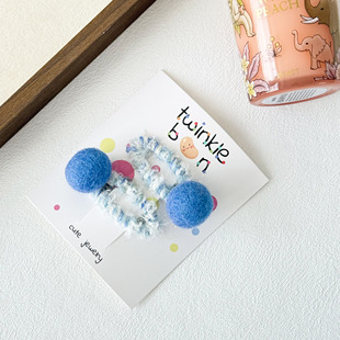 韩国东大门蓝色毛球发圈可爱宝宝发绳儿童公主头饰小女孩超仙发饰