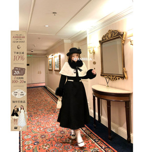气质两件套装 安妮不火 千金风呢子连衣裙&钉珠斗篷套组女微胖大码