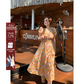 安妮不火海边度假纯棉碎花长裙女2025春夏新款 微胖大码 收腰连衣裙