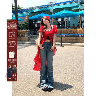 不规则裙子 微胖大码 安妮不火度假风开叉红色连衣裙女2024夏季 新款