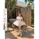 安妮不火100棉 收腰初恋小白裙 重磅满幅绣花蕾丝连衣裙女微胖大码