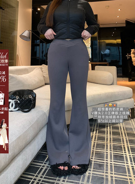安妮不火 垂感V字松紧腰绒里喇叭休闲裤女微胖大码显瘦绒绒奶皮裤