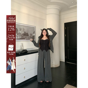 安妮不火慵懒周末outfit冰岛绒针织三件套女微胖大码休闲卫衣套装