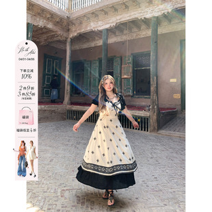 安妮不火 名族风连衣裙 釉泊梳羽波西米亚撞色流苏长裙女微胖大码