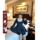 安妮不火 假两件波点印花绑带呢子连衣裙女微胖大码 收腰千金风裙