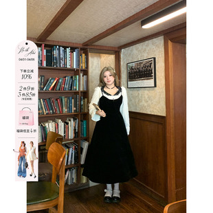 安妮不火 气质收腰裙子 千金风灯芯绒蕾丝花边领连衣裙女微胖大码