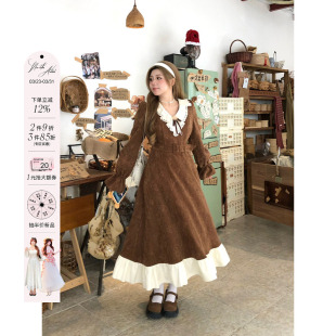 设计感连衣裙 微胖大码 安妮不火复古雪尼尔拼接长裙女2025冬季 新款