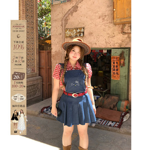 安妮不火 可爱收腰裙 古城爱丽丝一衣多穿kt刺绣背带裙女微胖大码