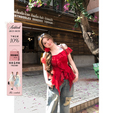 安妮不火一字领荷叶边雪纺上衣女2025夏季新款微胖大码波点雪纺衫