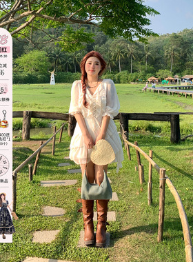 安妮不火 法式浪漫荷叶边连衣裙女2024夏季新款微胖大码气质裙子