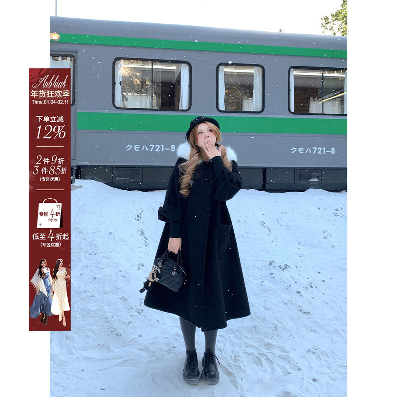 安妮不火 甜美减龄蝴蝶结袖双面呢大衣女微胖大码毛领呢子长外套,女装/女士精品,毛呢外套,淘宝优惠券,粉丝福利购,淘宝优惠卷