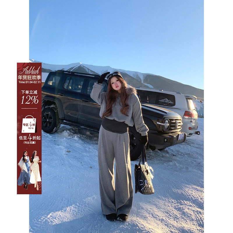 安妮不火 毛毛领假两件卫衣加绒卫裤套装女微胖大码慵懒风两件套,女装/女士精品,时尚套装,淘宝优惠券,粉丝福利购,淘宝优惠卷