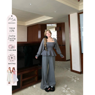 收腰三件套装 &吊带女秋微胖大码 糯叽叽触感粗针毛织开衫 安妮不火