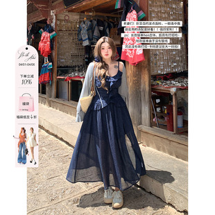 微胖大码 收腰吊带裙 星空波点荷叶花边连衣裙女2026新款 安妮不火