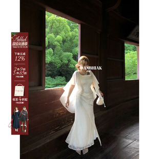 安妮不火纤指玲兰提花绸缎蕾丝拼接长裙女微胖大码 气质连衣裙 法式