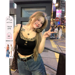 微胖大码 背心 性感甜辣风豹纹拼接假两件吊带女2024新款 安妮不火