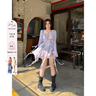 微胖大码 吊带裙子 氛围感油画碎花雪纺裙女2026春夏新款 安妮不火