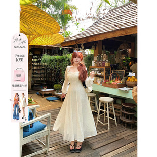 安妮不火 度假连衣裙女微胖大码 收腰长裙套装 木耳边雪纺印花无袖