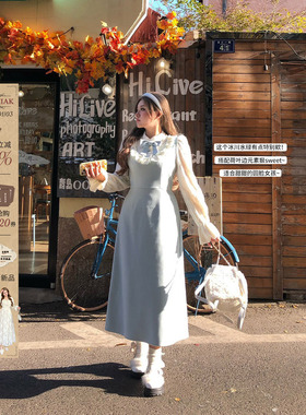 安妮不火甜美风呢料千金裙女2025秋冬新款微胖大码收腰呢子连衣裙