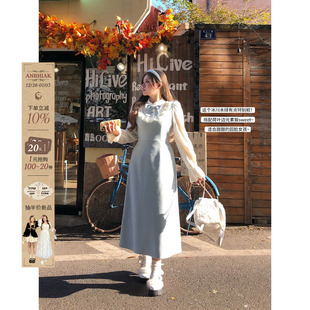 安妮不火甜美风呢料千金裙女2025秋冬新款 收腰呢子连衣裙 微胖大码