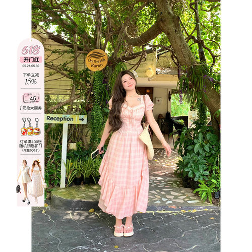 安妮不火南法温柔风格纹公主裙女2025夏季新款微胖大码格子连衣裙