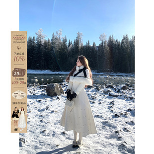 毛呢两件套装 女微胖大码 钉珠蝴蝶结呢子裙&毛绒斗篷套装 安妮不火