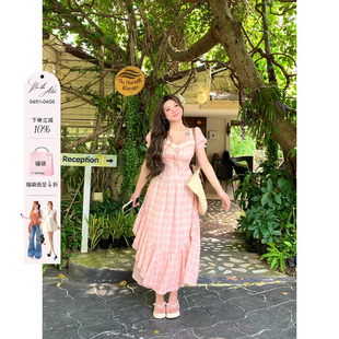 安妮不火南法温柔风格 新款 微胖大码 格子连衣裙 纹公主裙女2025夏季