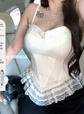 安妮不火古偶洋装巴洛克风蕾丝花边胸衣女微胖大码蝴蝶结鱼骨背心