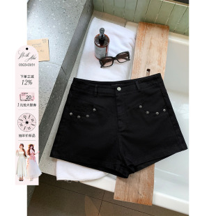 黑铆星痕超绝比例显瘦铆钉短裤 短裤 女夏季 微胖大码 新款 安妮不火