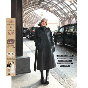 呢子大衣 微胖大码 安妮不火 格雷系双排扣毛呢外套女2025秋冬新款