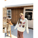 安妮不火 宽松显瘦上衣 甜辣风kitty印花奥粒绒V领卫衣女微胖大码