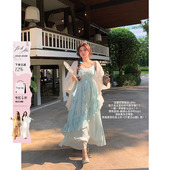 国风裙 微胖大码 安妮不火纸舟渡松烟蕾丝花边扎染吊带裙女夏季 新款