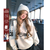 美式 安妮不火 街头风字母印花奥粒绒加厚卫衣女微胖大码 宽松上衣