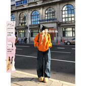 街头牛仔裤 安妮不火时髦慵懒感洗水做旧经典 美式 女微胖大码 弯刀裤