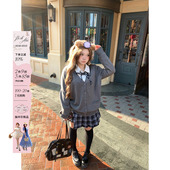 &百褶裙女微胖大码 &衬衫 显瘦女高三件套 日系学院风开衫 安妮不火