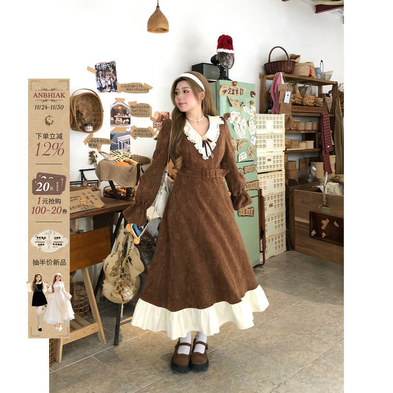 学院风A型提花拼接连衣裙