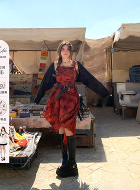 安妮不火 度假风不规则连衣裙女2024夏季新款微胖大码废土风裙子