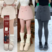 安妮不火 纯色百搭遮胯A字毛呢半身短裙女微胖大码 不规则小短裙子