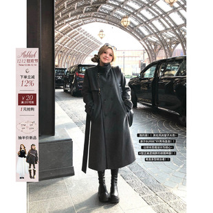 安妮不火 呢子大衣 微胖大码 格雷系双排扣毛呢外套女2025秋冬新款
